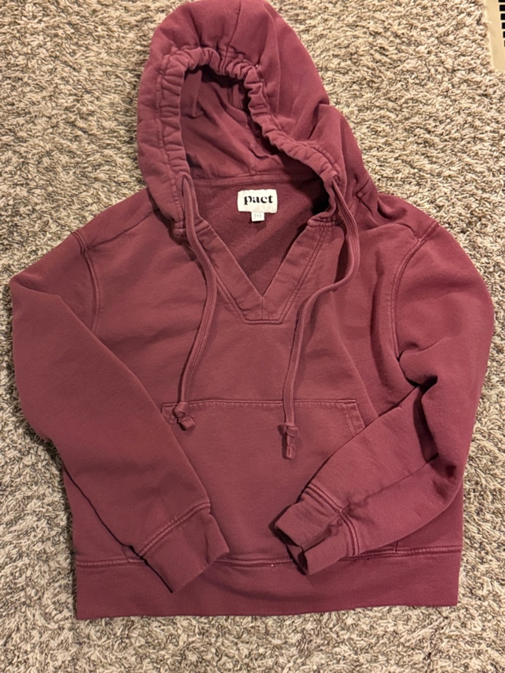 Pact Hooded V-Neck Pullover in Dusty Mauve